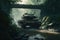 battle tank crossing over rickety bridge in the jungle, surrounded by nature