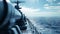 battleship warship parked in the middle of the sea Use for website banner background, backdrop, close up