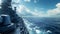 battleship warship parked in the middle of the sea Use for website banner background, backdrop, close up