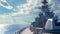 battleship warship parked in the middle of the sea Use for website banner background, backdrop, close up