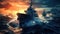 Battleships warships corvette in a military combat zone maneuvering over water at sea. Warships, Boats perform tasks in sea,