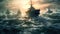 Battleships warships corvette in a military combat zone maneuvering over water at sea. Warships, Boats perform tasks in sea,