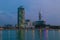 Batumi, Adjara, Georgia. View from a sea on illuminated resort town at evening