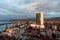 Batumi cityscape with seaport in Georgia in evening