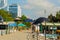 BATUMI, GEORGIA: Pier on the beach on the coast in Batumi