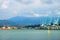 Batumi harbor with colorful cranes