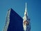 Batumi skyline - Golden carousel Tower and hotel skyscraper on blue sky background