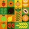 Bauhaus fruits pattern seamless. Abstract geometric food, bright colorful green and orange. Natural organic agriculture background