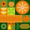 Bauhaus fruits pattern seamless. Abstract geometric food, bright colorful green and orange. Natural organic agriculture background