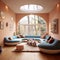 Bauhaus interior design in soft pastel colours and natural light