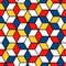 Bauhaus seamless pattern. Repeating mondrian shape. Cubism yellow, blue and red color. Repeated geometric patern for design prints