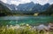 Bautiful view of Fusine lake with wild flowers in Friuli Venezia-Giulia in Italy