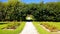 Bavaria, Germany - summer view of garten with lush hedgerow