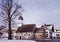 Bavaria in winter, rural chapel with onion dome