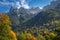 Bavarian alps and valleys from above at dramatic autumn sky, Mittenwald, Germany