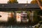 Bavarian Belle ferry going under a covered bridge in Frakenmuth Michigan