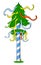 Bavarian cartoon maypole with colorful ribbons