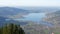 Bavarian clear lake Tegernsee view from arial above. Beautiful landscape of mountain lake in the Bavarian Alps, Germany
