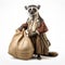 Bavarian Dressed Lemur On White Background With Potato Sack