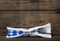 Bavarian food. Old wooden background with knife and fork. Table