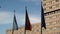 bavarian, german and european flags waving in front of sunlit building