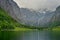Bavarian lake, mountains, and waterfall
