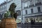 Bavarian lion statue at Munich Alte residence palace in Odeonplatz, old town munich