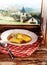 Bavarian Plate of vegetable german ravioli in a savory sauce