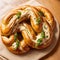 Bavarian pretzels with white sesame and parsley.