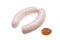 Bavarian veal sausages WeiÃŸwurst with sweet mustard white isolated