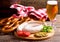 Bavarian white sausages with pretzel and glass of beer