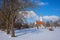 Bavarian winter idyll, village church and trees