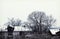 Bavarian winter landscape, houses and trees