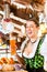 Bavarian woman drinking wheat beer