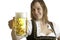 Bavarian woman holds Otoberfest beer stein