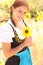 Bavarian Woman with Sunflower