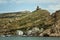 The Bay of Balaklava and the Ruins of Genoese fortress Cembalo. Balaklava, Crimea. beautiful seascape