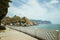 The Bay of Balaklava and the Ruins of Genoese fortress Cembalo. Balaklava, Crimea. beautiful seascape