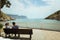 The Bay of Balaklava and the Ruins of Genoese fortress Cembalo. Balaklava, Crimea. People admire the sea