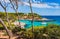 Bay with boats yacht ats beautiful seaside on Majorca island, Spain