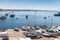 Bay of Cascais. Small sailing boats lay on the pier