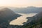 Bay of Kotor with bird`s-eye view. The town of Kotor, Muo, Prcan