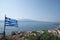 Bay of Patros in Gulf of Corinth and Old Harbor of Nafpaktos below from hill behind town