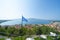 Bay of Patros in Gulf of Corinth and Old Harbor of Nafpaktos below from hill behind town