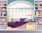 Bay window seat at home library vector interior