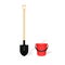 Bayonet shovel and red bucket