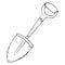 Bayonet shovel. A small shovel for the garden. Garden tools. Garden shovel with a handle. Vector illustration. Simple hand drawn i