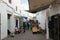 Bazaar in the medina in Tetouan, city in Morocco / North Africa, building by sunset