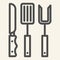 BBQ grill cutlery line icon. Roasting utensil symbol, outline style pictogram on beige background. Butcher knives, fork