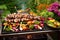 bbq grill filled with colorful veggies and portobello mushrooms